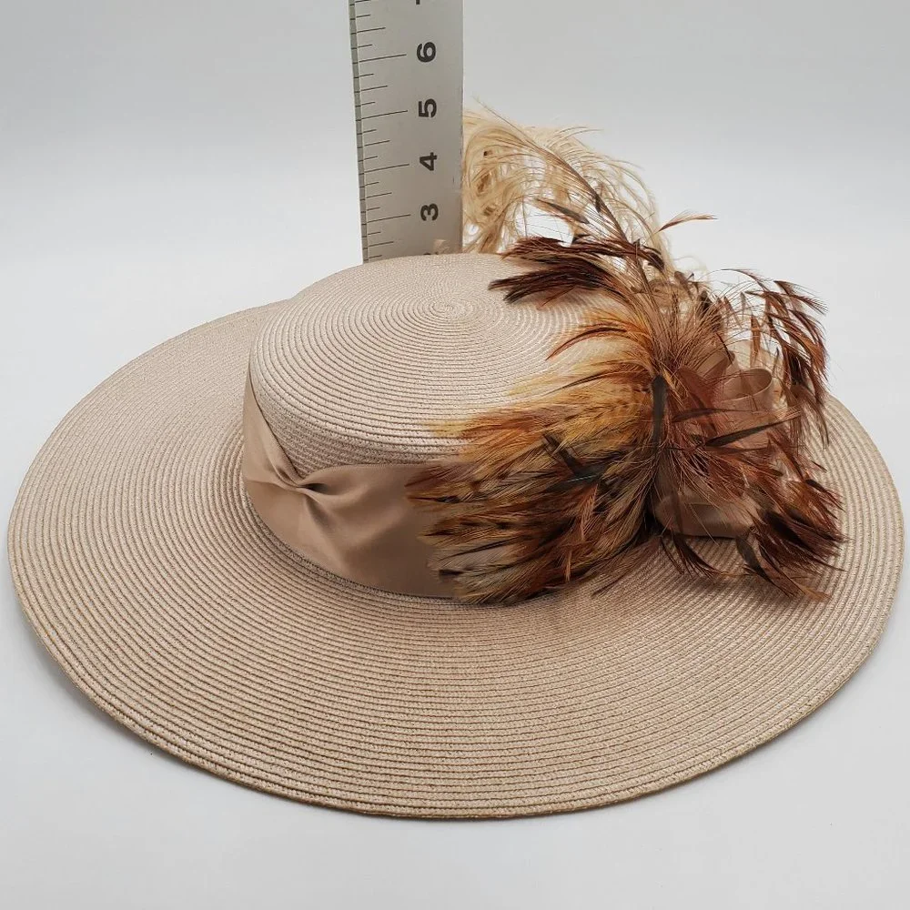 Fleur de Paris Boater's Straw Hat with Feathers